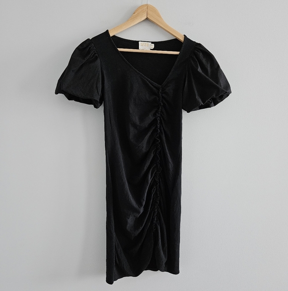 Nation LTD Sydney Gathered Mini Dress Jet Black Size XS Puff Sleeve Neutral - Picture 4 of 11